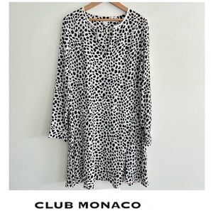 CLUB MONACO 100% Silk Black White Leopard Polkadot Print Pockets Mini Dress Sz 8